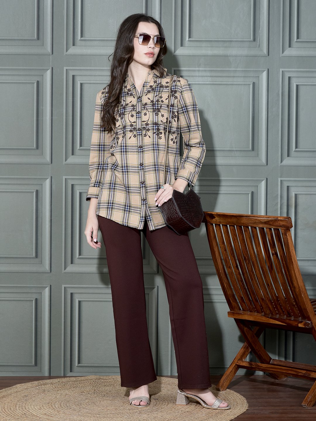 Embroidered Plaid Check- A