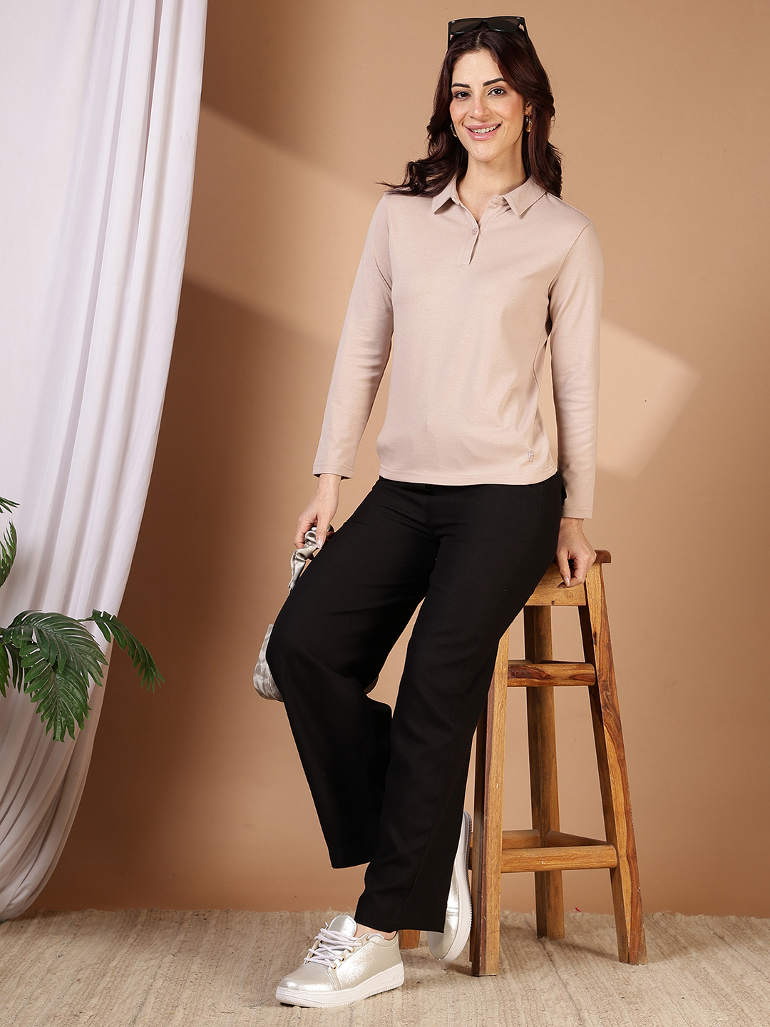 The Essential Ribbed Polo Tee Peach