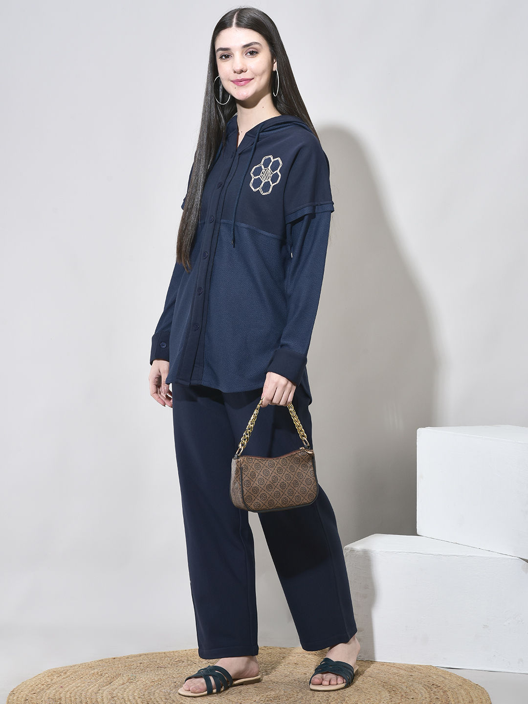 The Shacket Hood Co-ord Set in Navy Blue