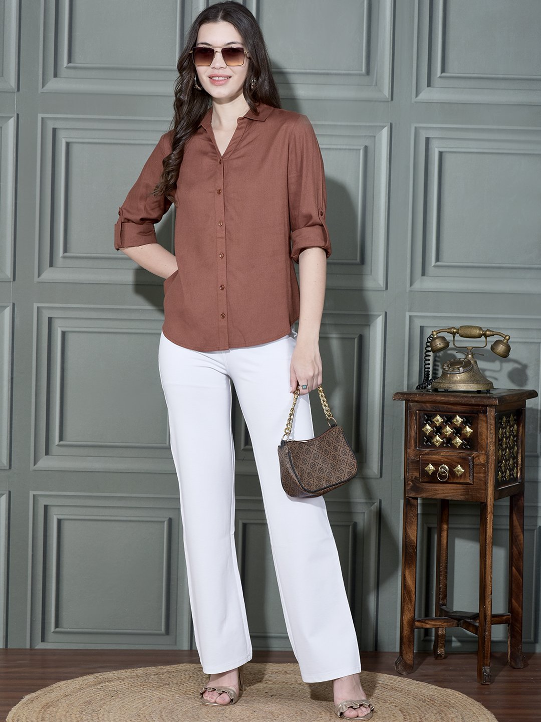 Solid Linen Shirt Brown